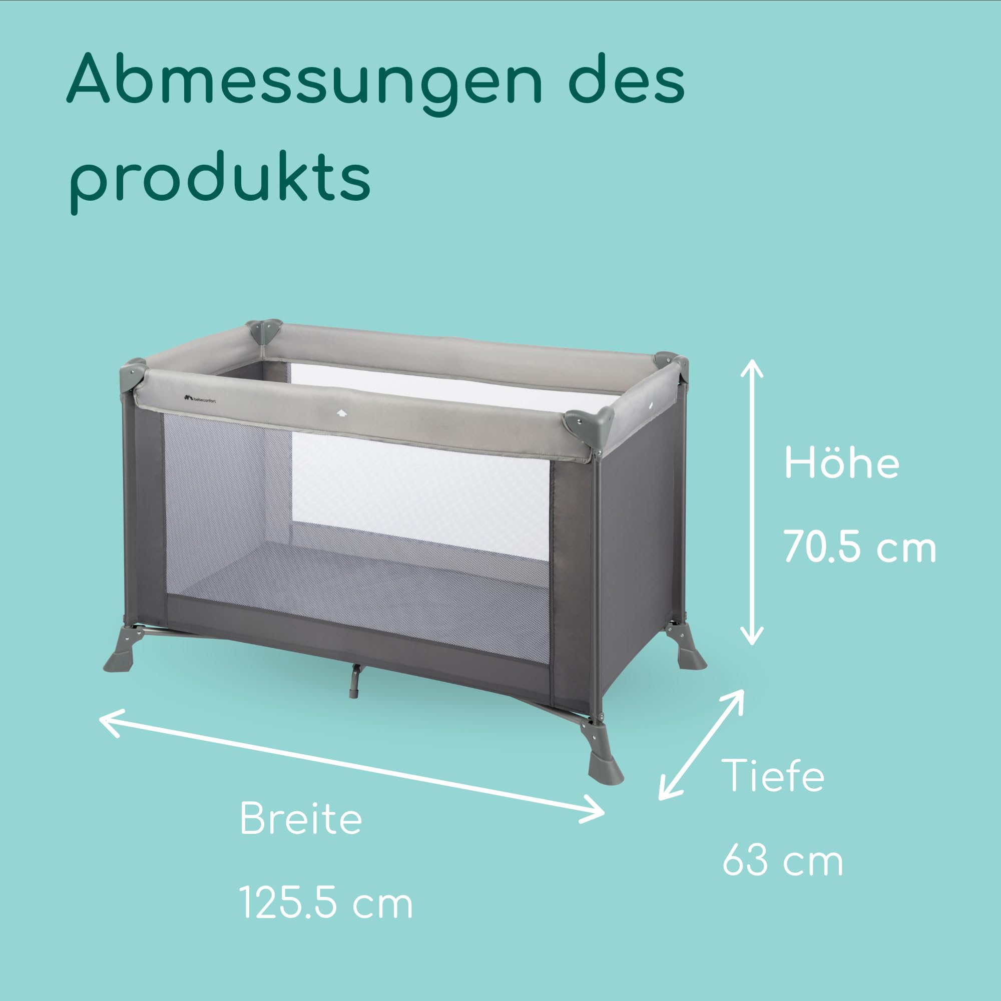 Bebeconfort Soft Dreams, Reisebett Baby, 0–3 Jahre (0–15 kg), leichtes Reisebettchen, Matratze aus Holzfasern & Schaumstoff (60 x 120 cm), Tragetasche, kompakt zusammenklappbar, Grey Mist
