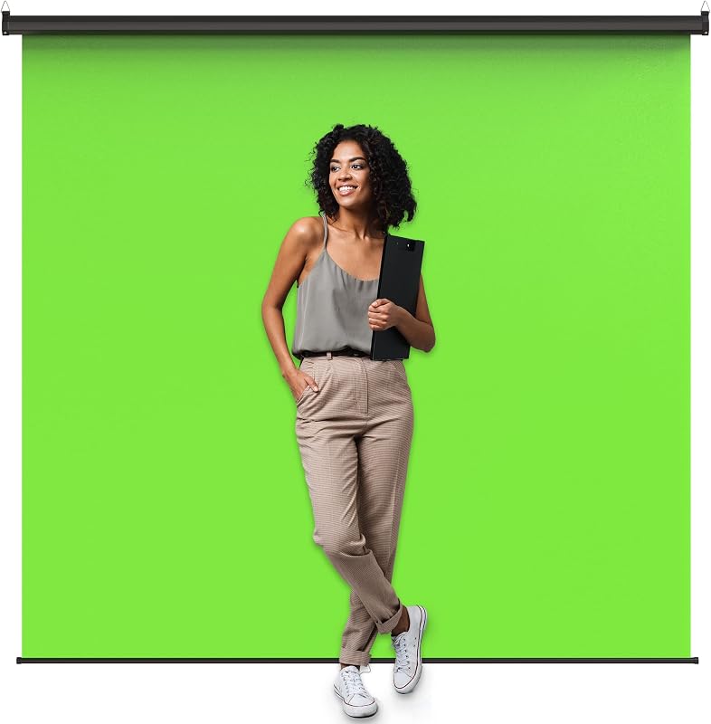 【Estilo más amplio】 Pantalla verde KHOMO Gear de 84 x 84 pulgadas – Fondo extraíble extra grande – Pantalla de proyector enrollable plegable portátil – Pantalla verde para video, transmisión y fotografía