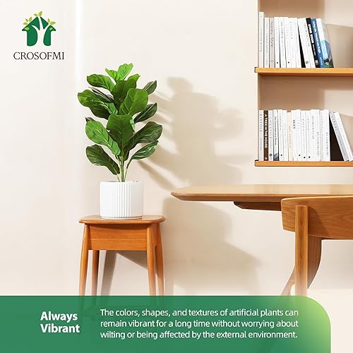 Miniatura 4 de CROSOFMI Árbol de higuera artificial de hoja de violín de 30 pulgadas, planta de ficus lyrata falsa con 21 hojas de plantas artificiales en maceta