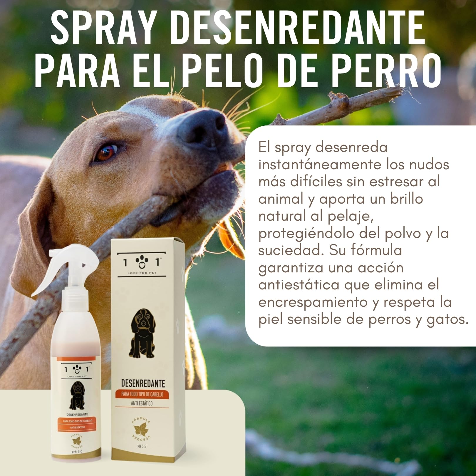 Línea 101 Spray Desenredante Pelo Perros 250ml, Acondicionador Perro Natural con Aceites Vegetales, Acondicionador para Perros Antiestático, Pelo Suave y Brillante, Made in Italy