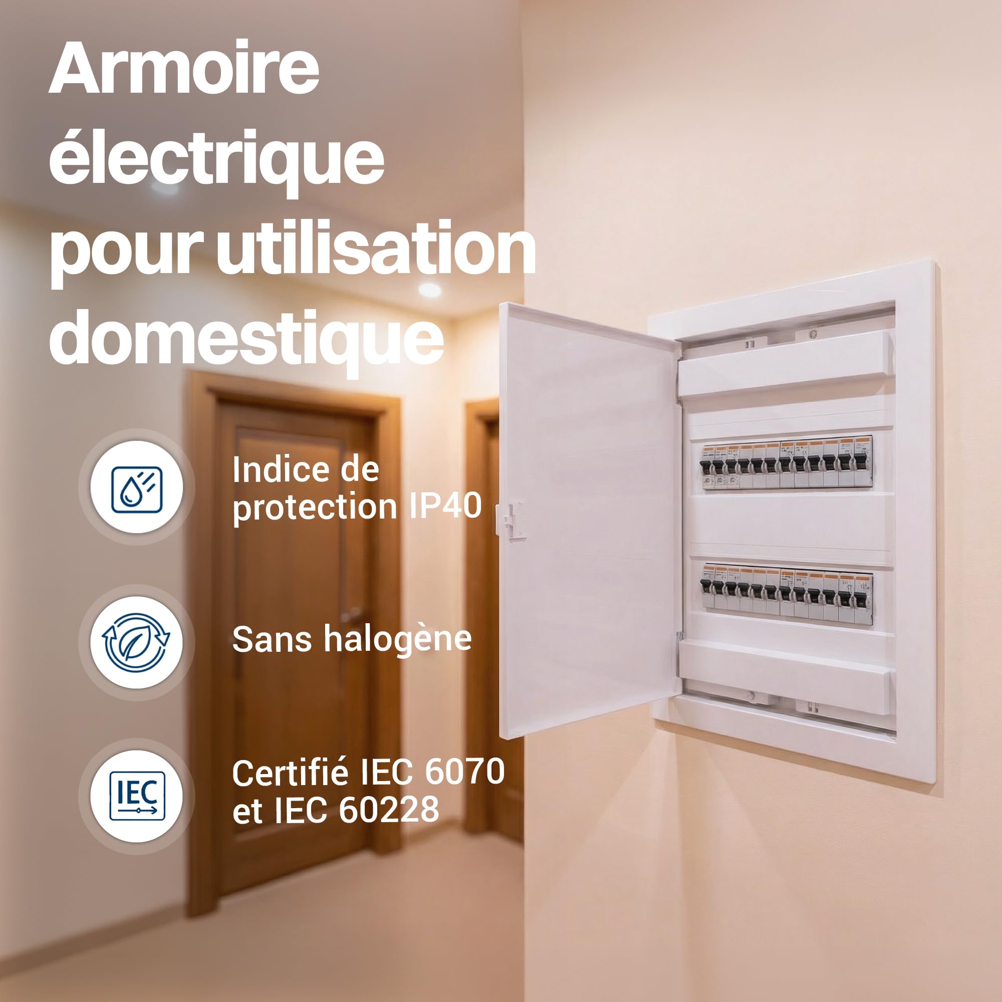 Intratec Coffret Électrique Encastré 2 Rangée – Tableau de Distribution IP40 pour 24 Modules avec Porte Blanche et Rail DIN pour Installation Électrique Maison & Professionnel – 442 x 347 x 92mm