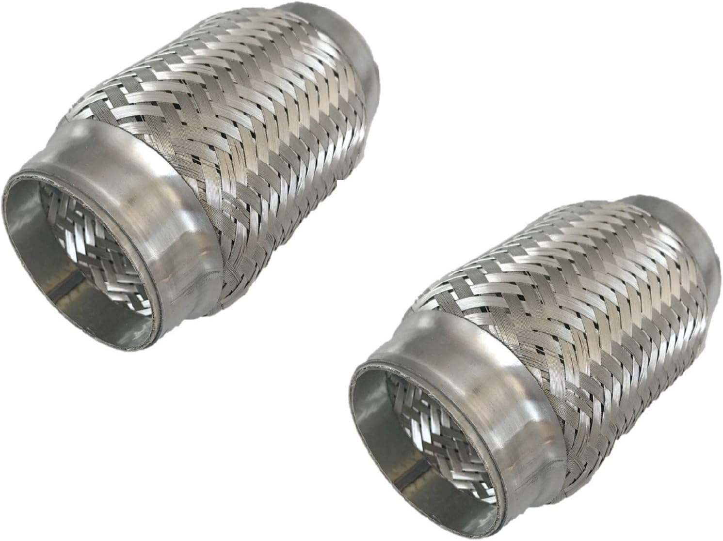 Heavy Duty Double Braided Stainless Steel Exhaust Flex Pipe with 2.5" ID / 6" Braided Length / 6" Overal Length -2 pc, 2.5x6x6-2pc