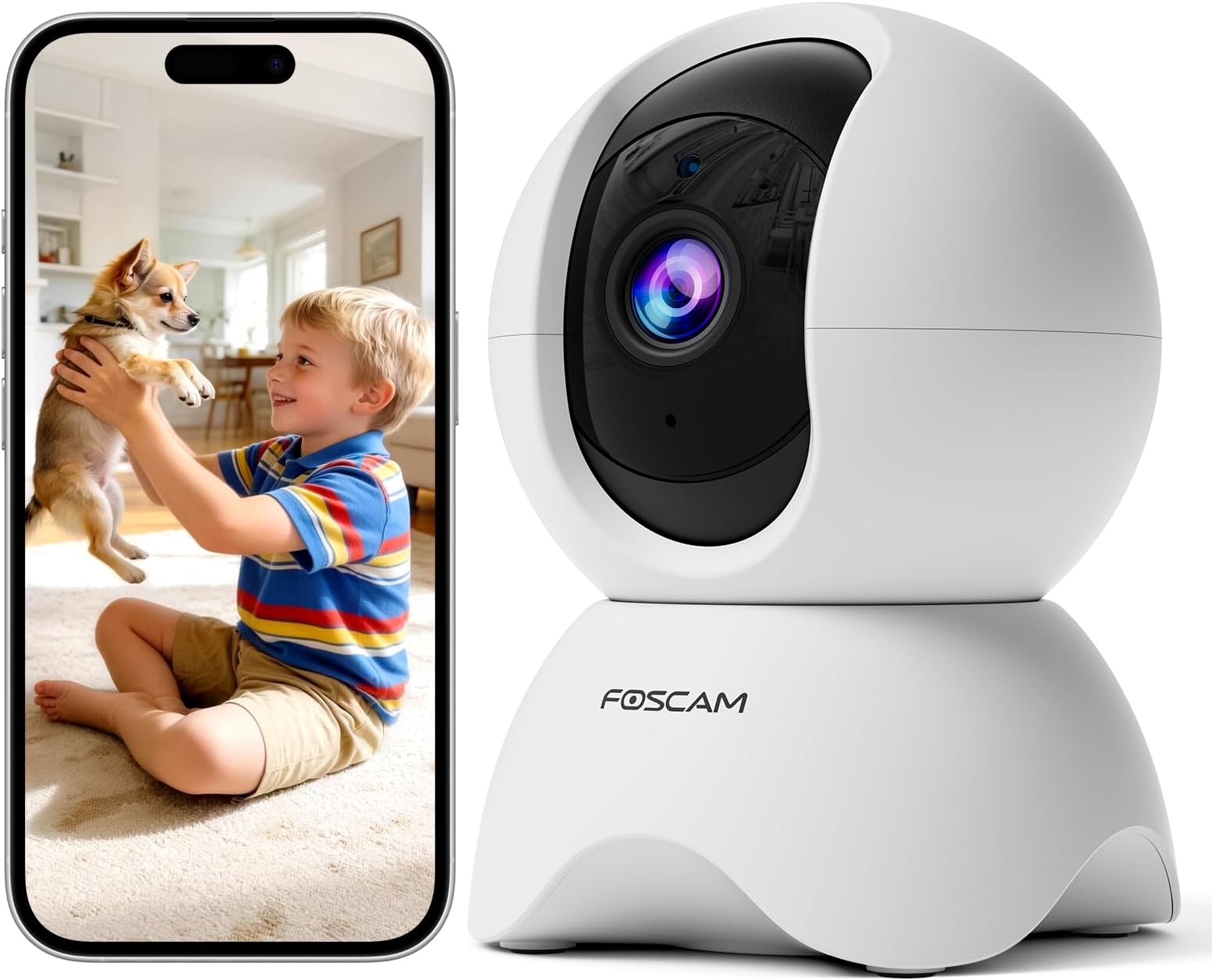 FOSCAM 3K Security Camera Indoor, 360ยฐ PTZ Baby & Pet Monitoring for Home Security, 5MP Night Vision, Human/Pet Auto Tracking, Motion & Sound Alerts, 2-Way Audio, 2.4GHz Wi-Fi (R5 White)
