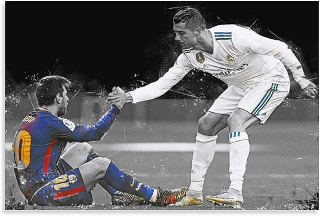 QWSDE Footballer Ronaldo&Messi Athletic Star Canvas Art Poster and Wall Art Picture Print Modern Family bedroom Decor Posters 12x18inch(30x45cm)