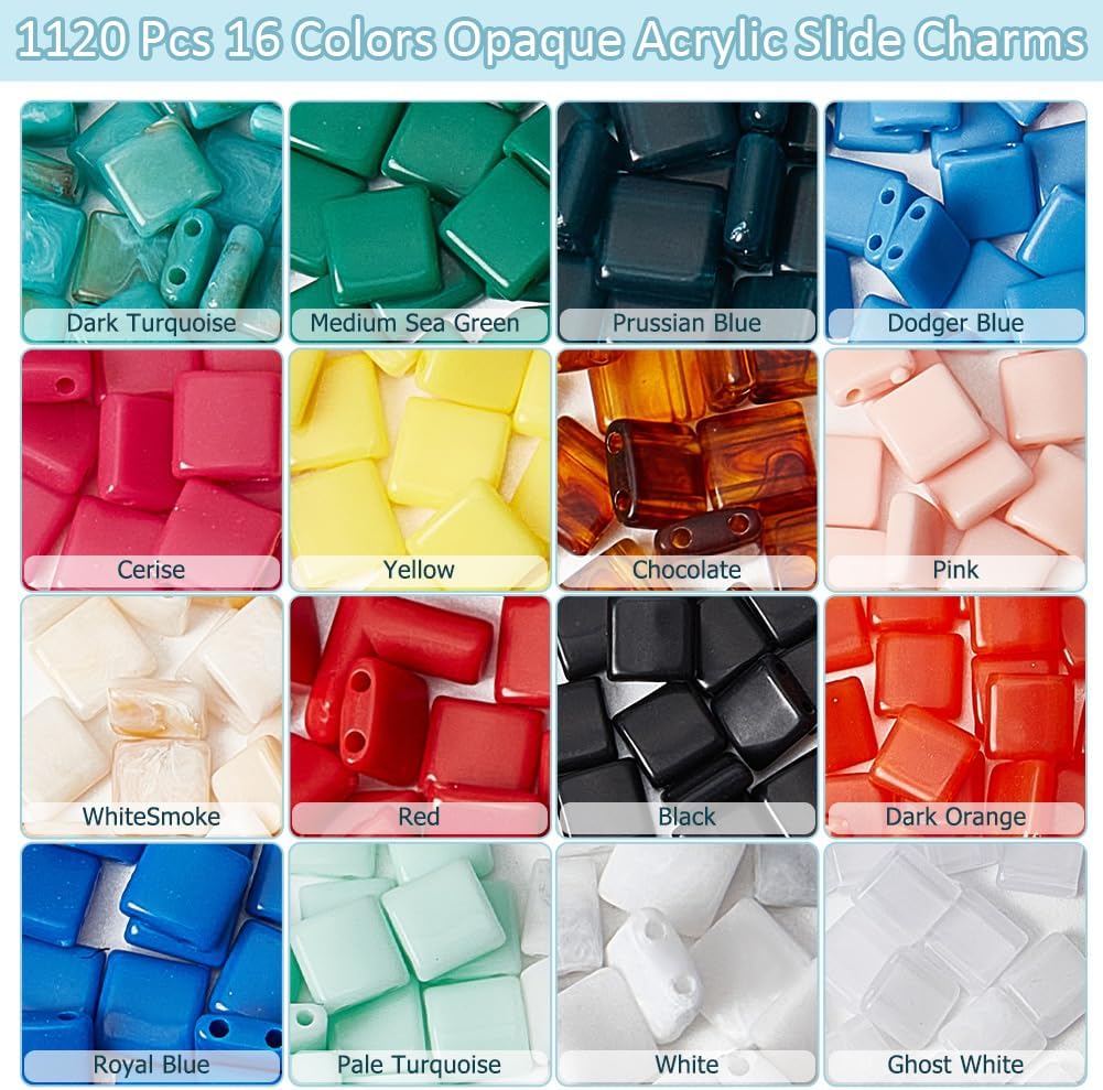 NBEADS 1120 Pcs 16 Colors 2 Hole Beads, 5.2x5.2mm Opaque Acrylic Spacer Seed Beads for Jewelry Design Necklace Bracelet Earring Making - Image 4