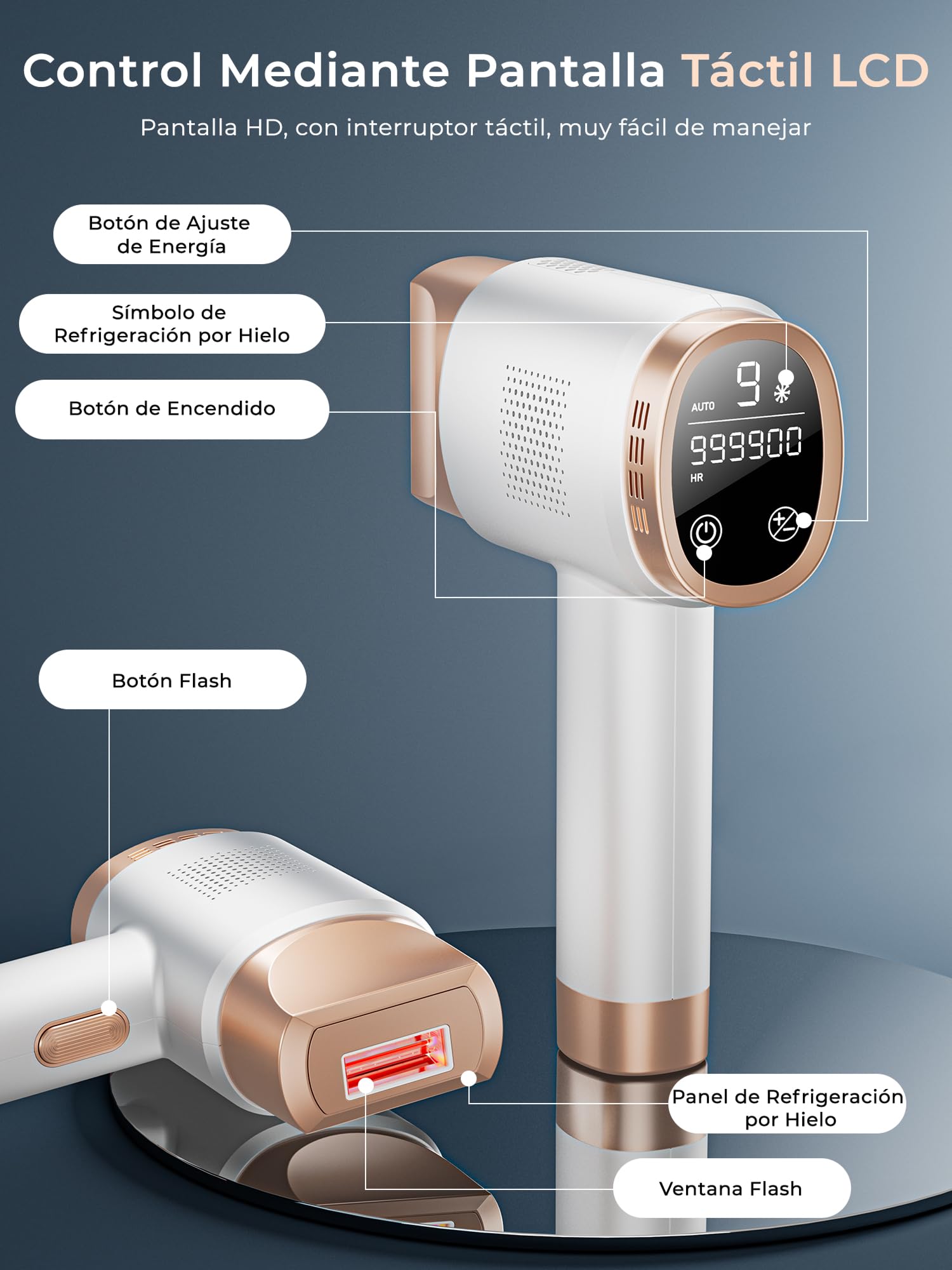 21J Depiladora Laser con Función de Refrigeración, 600-1200NM Depiladora Luz Pulsada con 9 Niveles de Energía, Pantalla Táctil LCD para Mujer y Hombre, Bikini, Axilas, Cara, Cuerpo Blanco