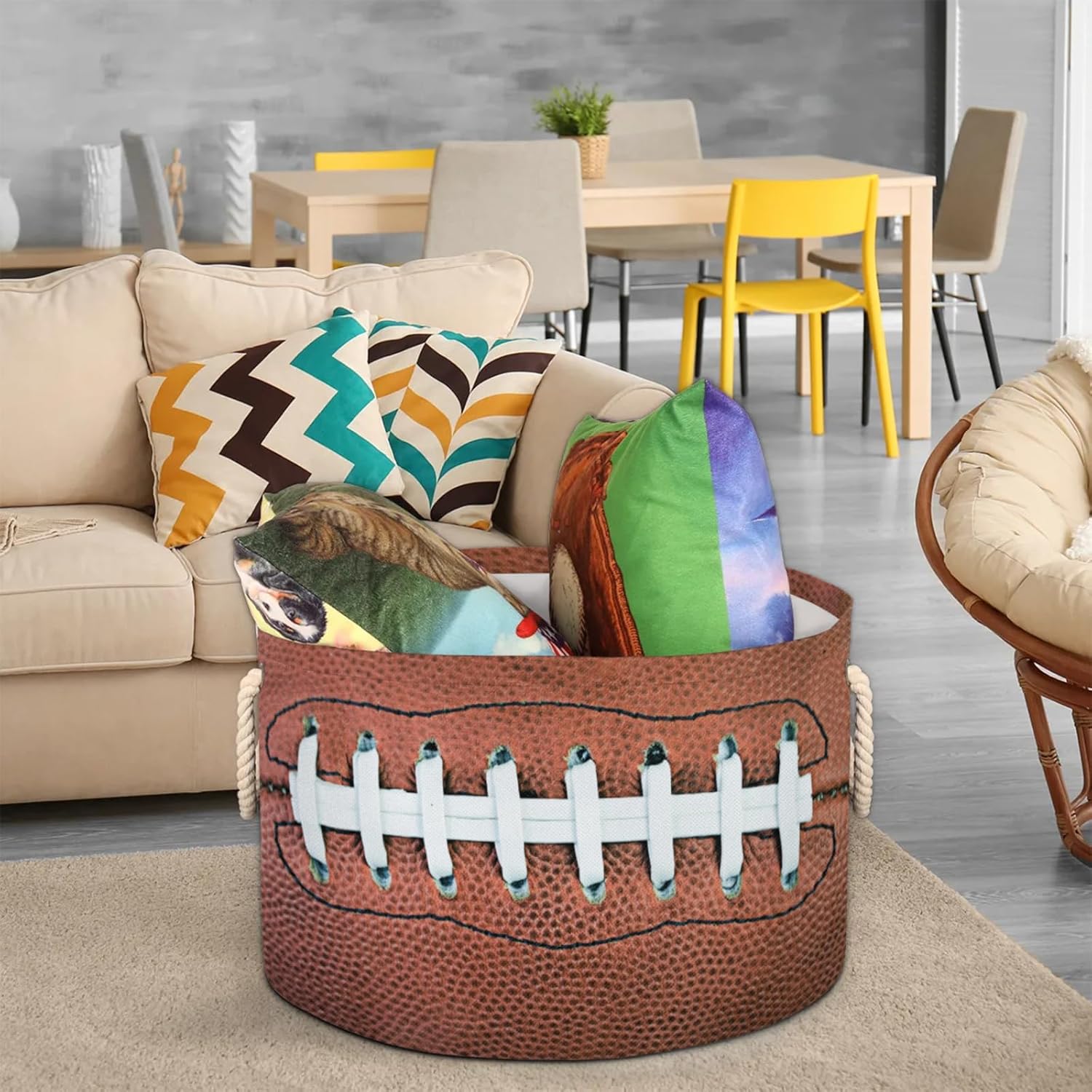 Rugby Laundry Basket - 19.4"x 19.4"x 13.3", Baby Toy Storage Basket, Large Round Laundry Basket, Blanket Basket for Living Room