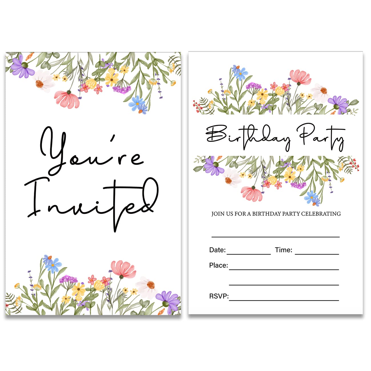 Soiceu Wildflower Birthday Party Invitations with Envelopes Set of 20 Spring Summer Wildflower Birthday Party Invites Fill in Blank