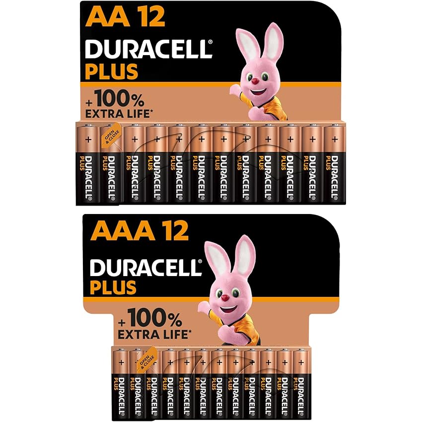 Immagine del prodotto Duracell Batterie Plus AA+AAA (Confezione da 24) - Alkaline 1.5V - Fino al 100% di extra durata - Soddisfano i requisiti dei dispositivi moderni - 0% Plastica nel pacco - LR6/LR03 MN1500/MN2400