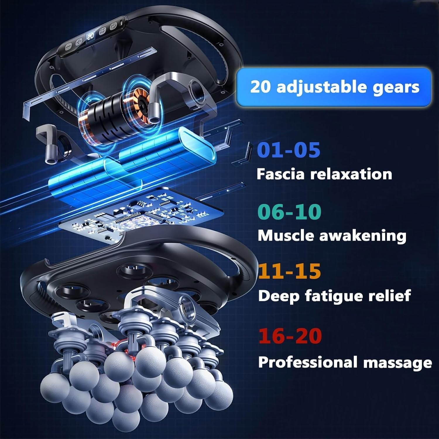 16-Head Massage Gun Set, Deep Tissue Percussion Muscle Massager with 20 Speeds & 9 Modes, Quiet Massage Gun for Back, Neck, Shoulders, Legs, Foot, Full Body Pain Relief & Relaxation - Image 3