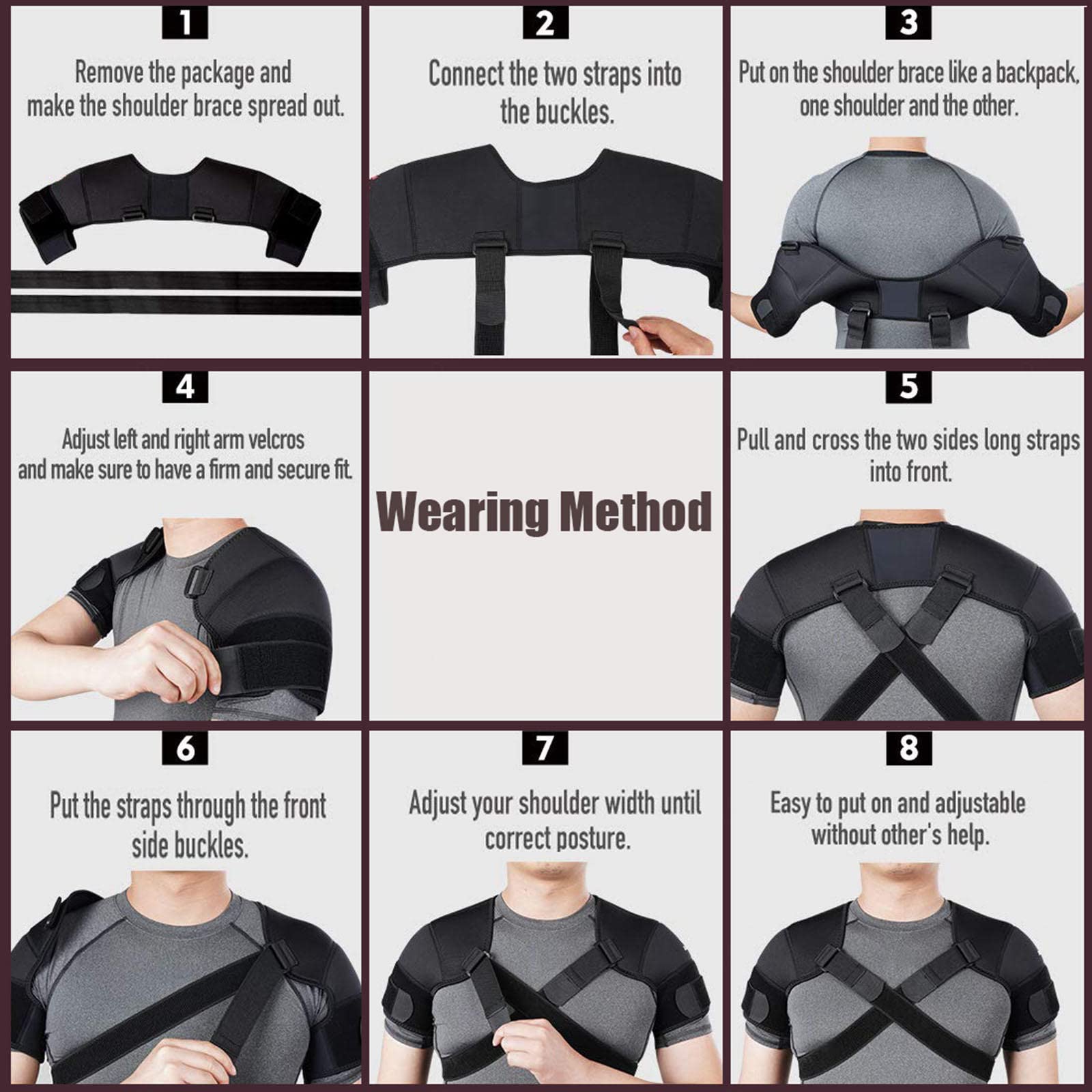 Doppelte Schulterstütze, Schulterstütze, Haltungskorrektur – Damen und Herren, Schulterbandage, Schultergürtel – Gelenkluxation, Sehnenentzündung, Arthritis,L