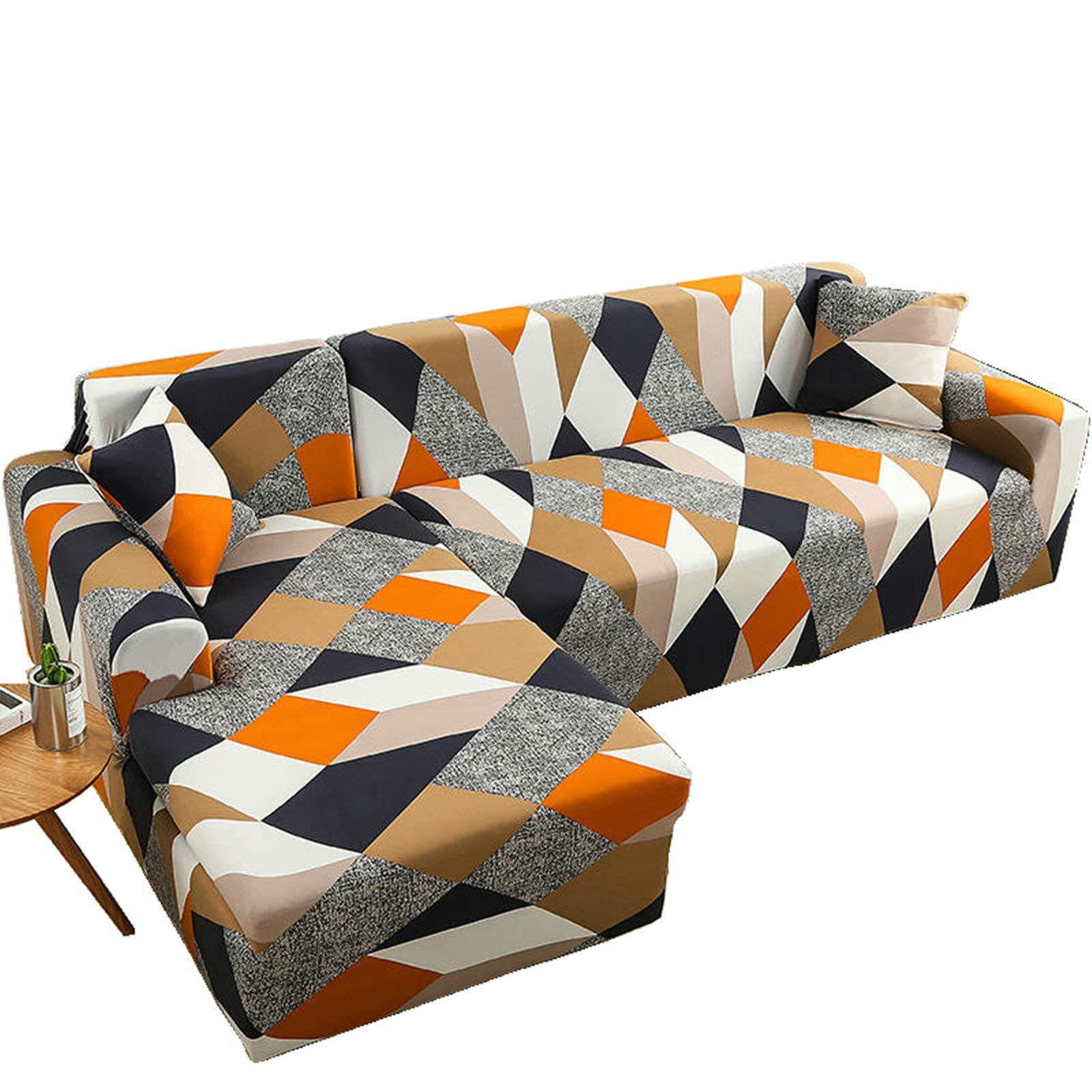 Funda de sofá en forma de L KnSam elástica de 4 plazas con geometría artística de 235-300 cm