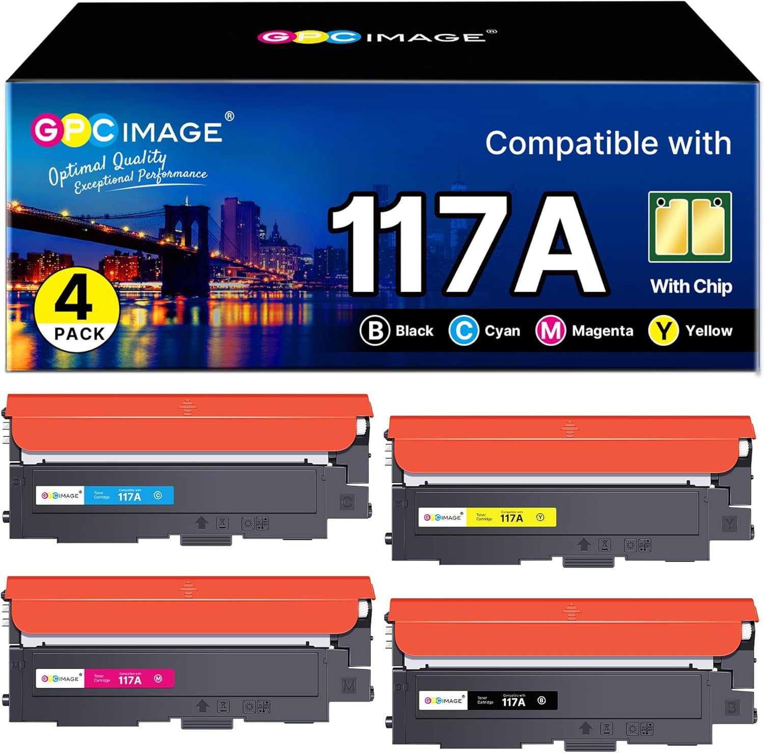 GPC IMAGE 117A Kompatibel für HP 117A Toner Set für Toner HP Color Laser MFP 178nwg MFP 179fwg 179fnw 178nw 150nw 150w 150a 178 179 W2070A W2071A W2072A W2073A (4er-Pack)