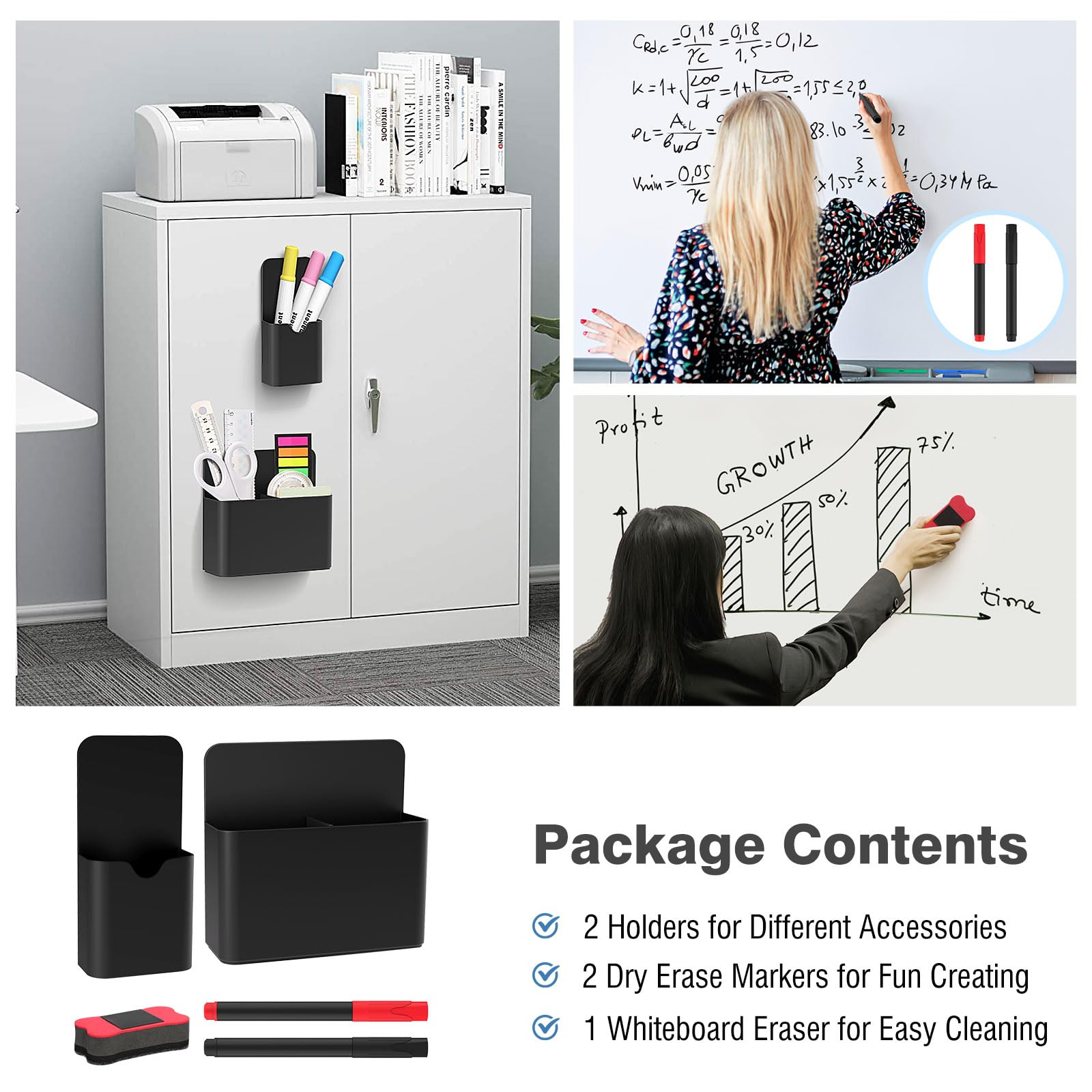 MoKo Dry Erase Marker Holder, 2-Piece Magnetic Pen Pencil Holder Cup Organizer for Whiteboard locker, fridge - Image 2