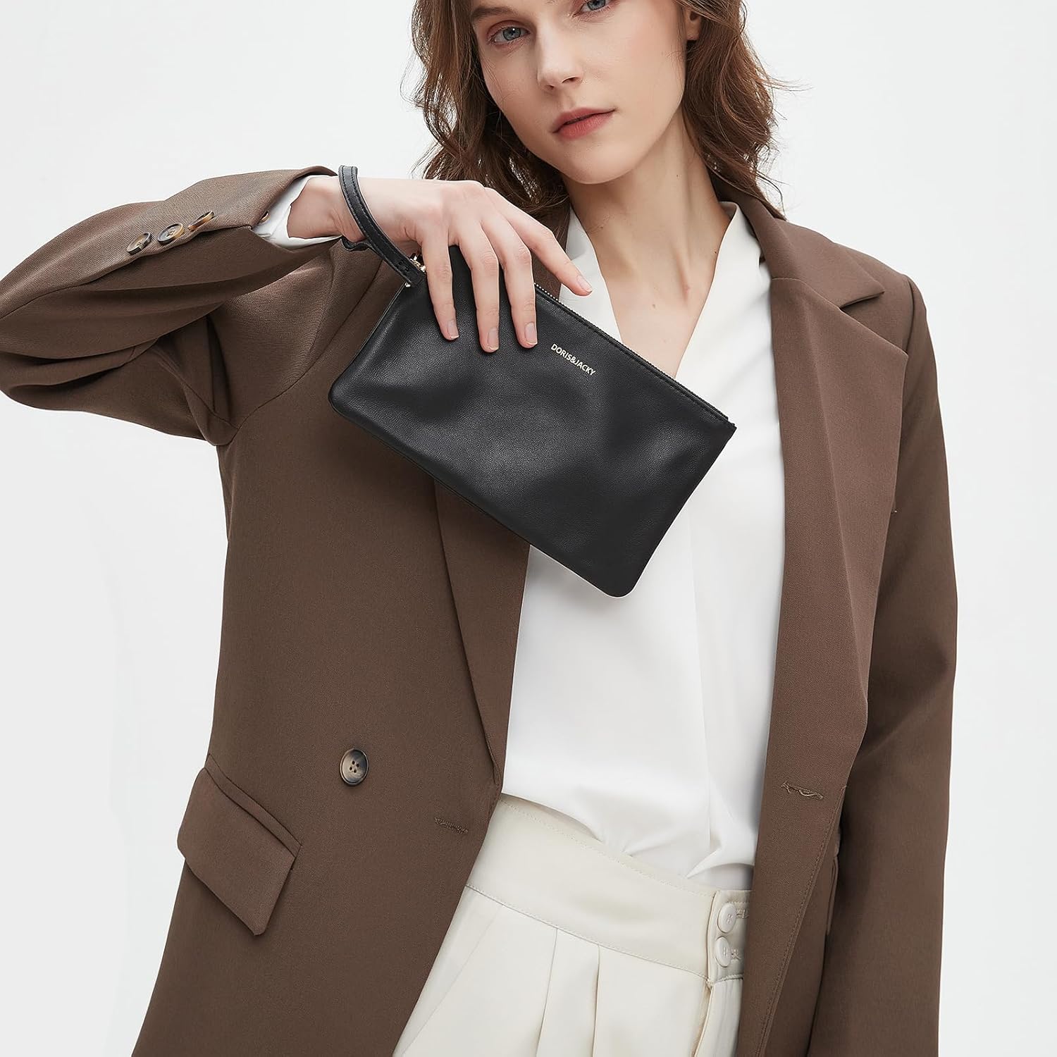 DORIS&JACKY Small Leather Wristlet Clutch Purse for Women Slim Thin Designer Goatskin Cell Phone Pouch Bag with Strap - Image 2