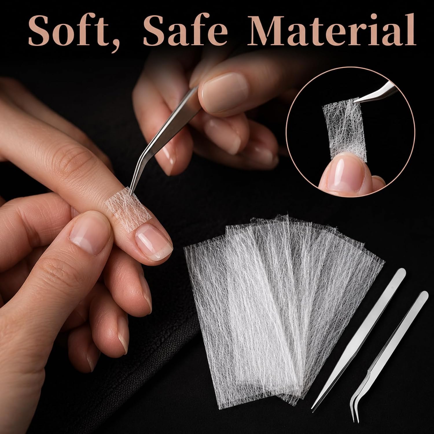 100PCS Nail Wrap Extension Kit with 2 Tweezers | Silk Wrap for Nails, Broken Natural Nail Extension Wraps for Individual Nails Technicians and Salons