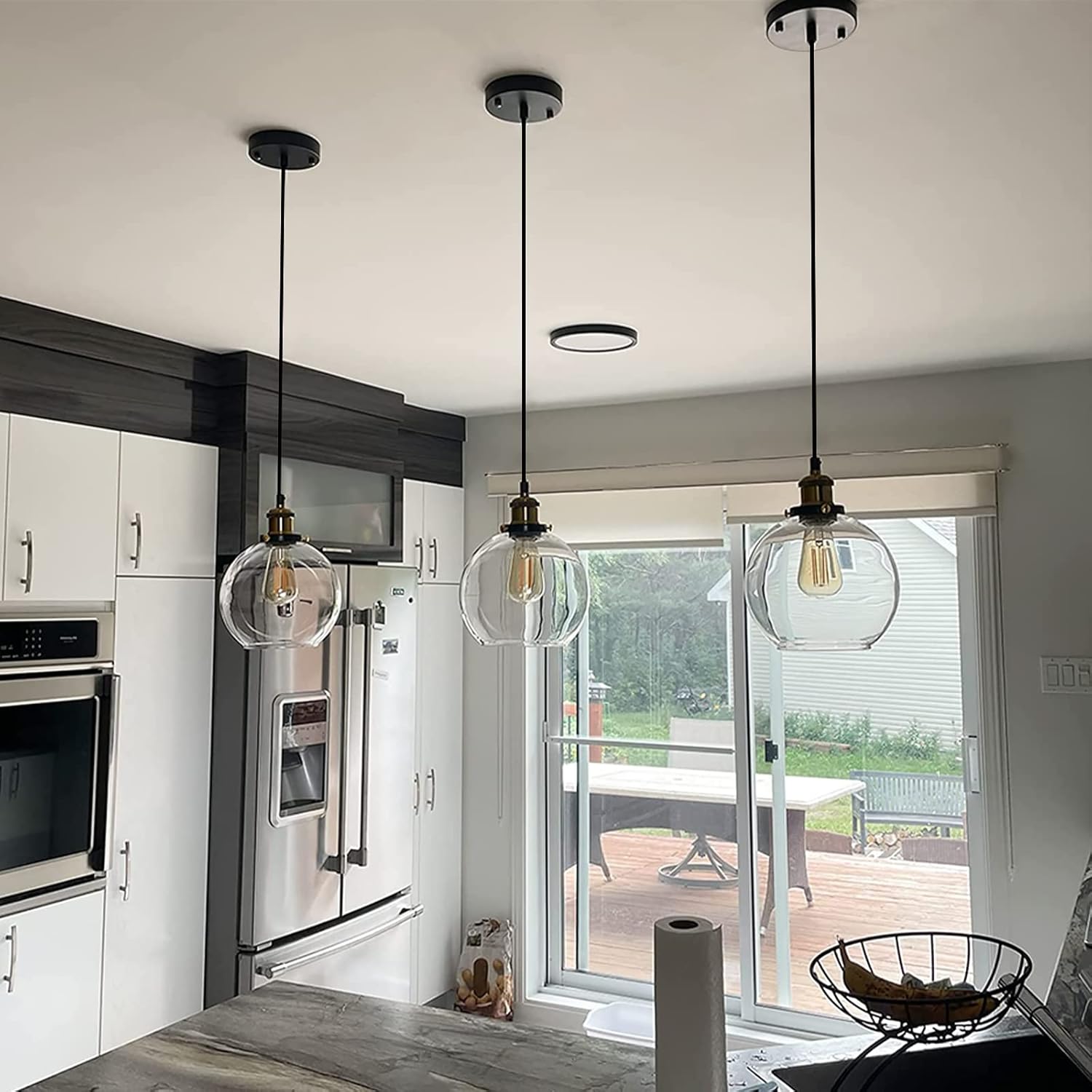 Globe Pendant Light Fixture Modern Black Hanging Light with Clear Glass Shade for Kitchen Island Dining Room Bedroom Hallway Entryway (1-Light), UL Listed, E26 Base