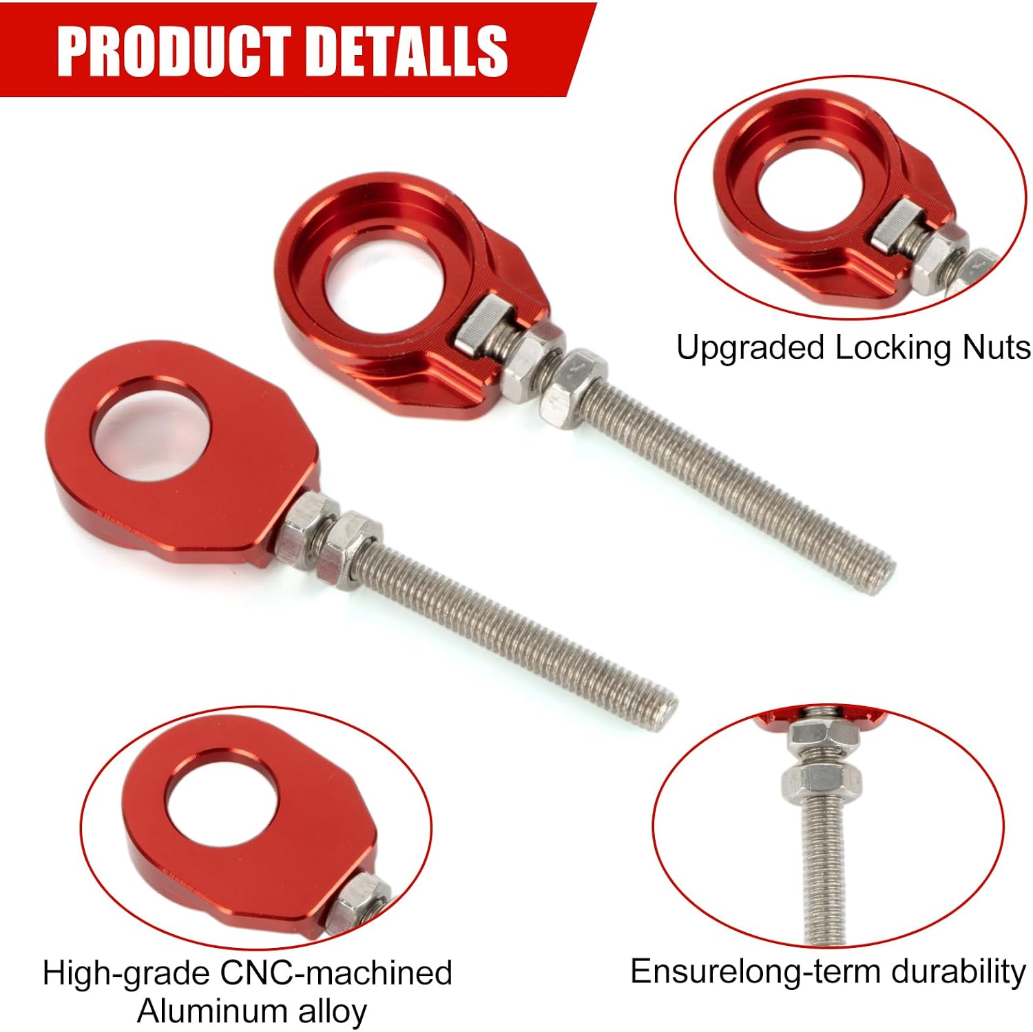 PSLER 2pcs Chain Tensioner Adjuster -CNC Rear Axle Blocks Chain Adjuster for Precise Alignment and Smooth Riding, Compatible with CRF50F CRF100F CRF110F XR50R XR100 Dirt Bike Replace 95014-10010