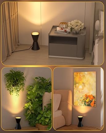 Uplighter Indoor Floor uplighter Spotlight Black, Picture Light Up Lights Indoor 3000K Warm White, Uplighting Spot Light,Floor Uplighters Plant 6W with E14 LED Lamp and Foot Switch (2-Pack)