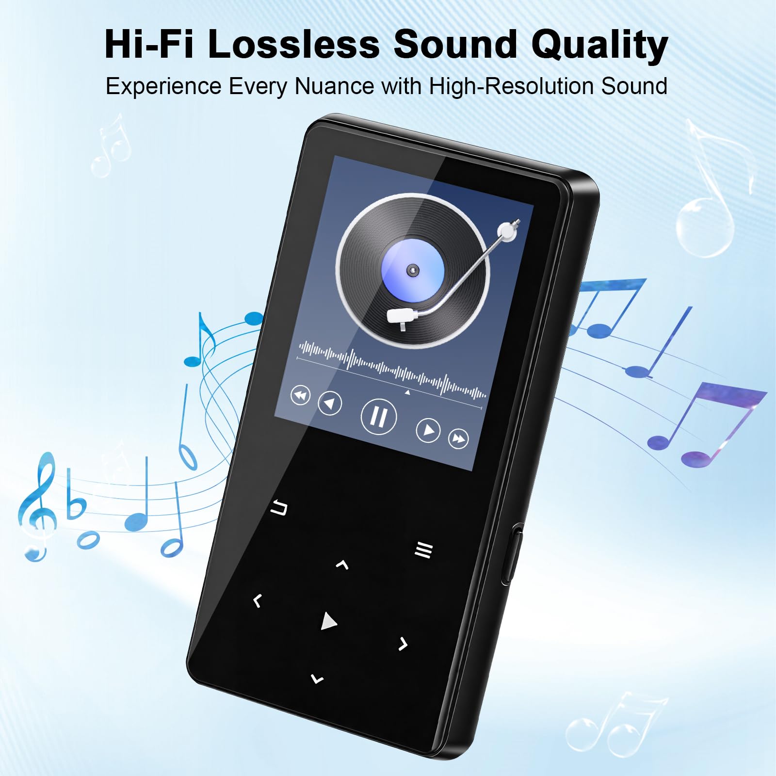 Lettore MP3 da 64 GB con Bluetooth, lettore musicale portatile con altoparlante, radio FM, audio HiFi, mini lettore audio digitale con cuffie incluse