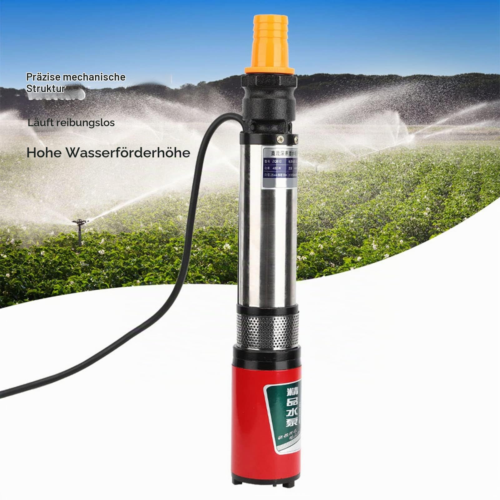 DC 12V Unterwasserpumpe, Tiefbrunnen Tauchpumpe Einseitig Saugende Wasserpumpe mit 2PI10 Meter Kabel Tauchwasserpumpe Wasserpumpe Selbstansaugend für Aquarium, Springbrunnen, Fischteich