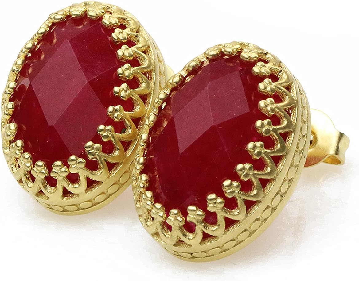 Red Jade Earrings for Women - Oval Gemstone in 14k Gold Filled - Artisan Anniversary, Everyday Jewelry - Includes Fancy Box