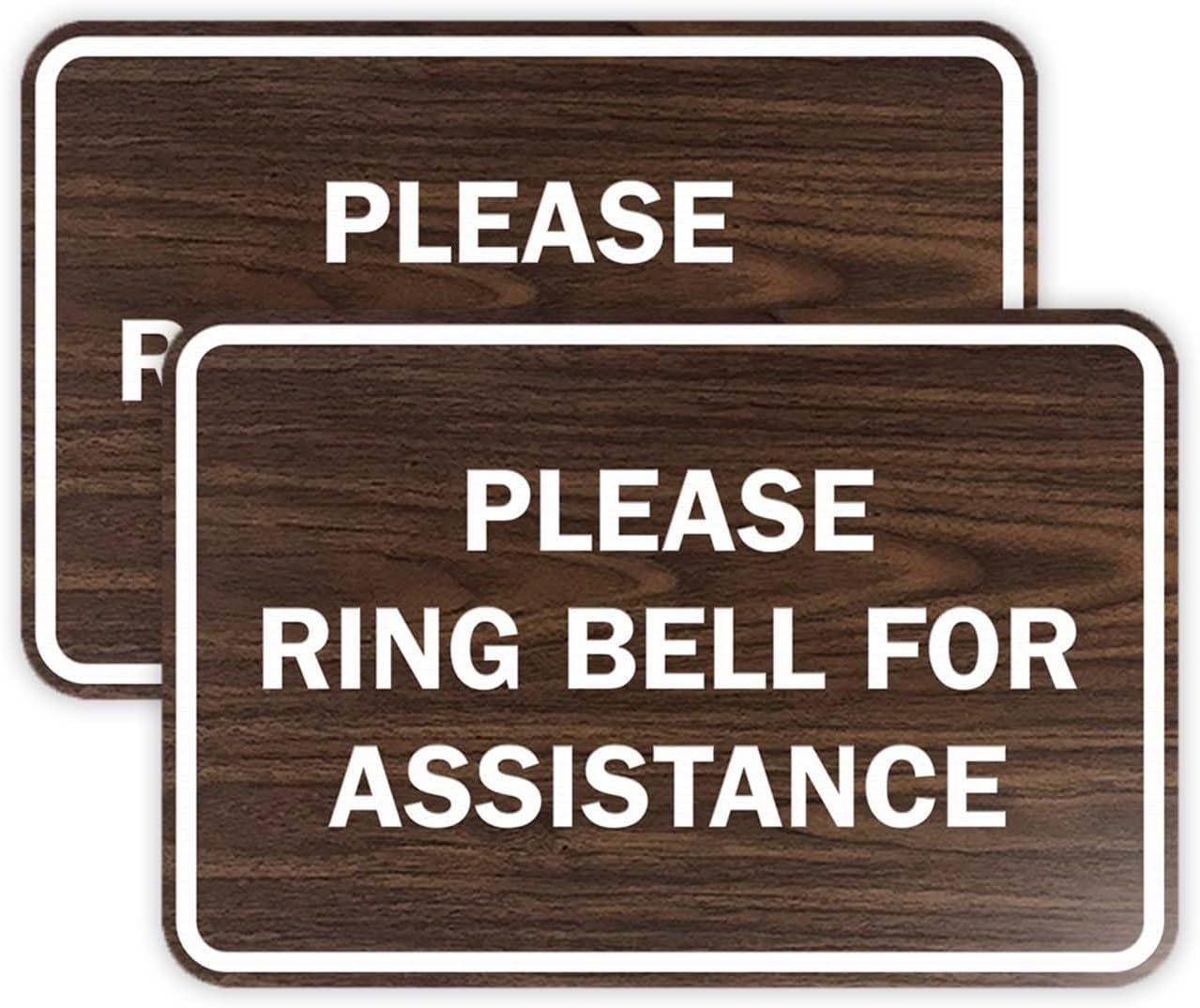 Signs ByLITA Classic Framed Please Ring Bell For Assistance Wall or Door Sign - Durable Material | Powerful Foam Tape (Walnut) - Large (2 Pack)