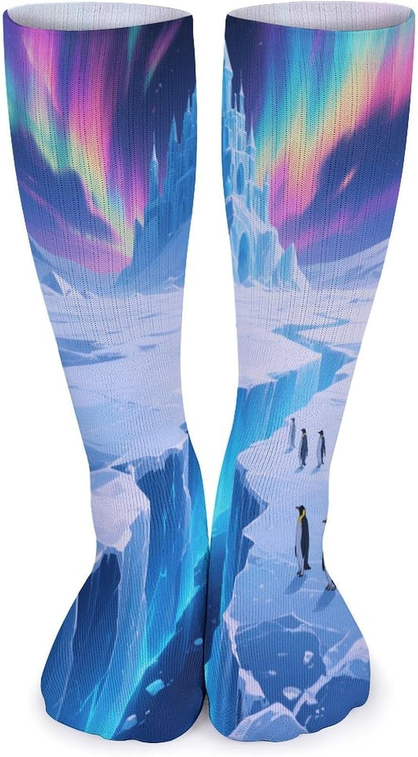 Aurora Glacier Crew Socks High Stocking Thermal Socks | Tube Socks-Breathable-Moisture-Soft-wicking for Hospital Pilates Yoga for women men Grippy for office and daily walking