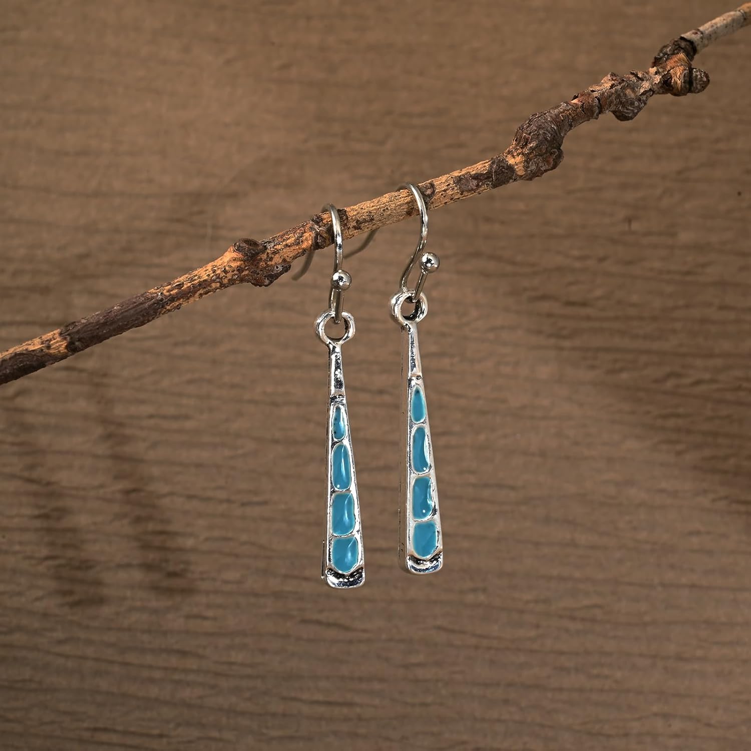 Boho Turquoise Dangle Earrings for Women - Vintage Silver Long Drop Bar Western Jewelry - Image 5