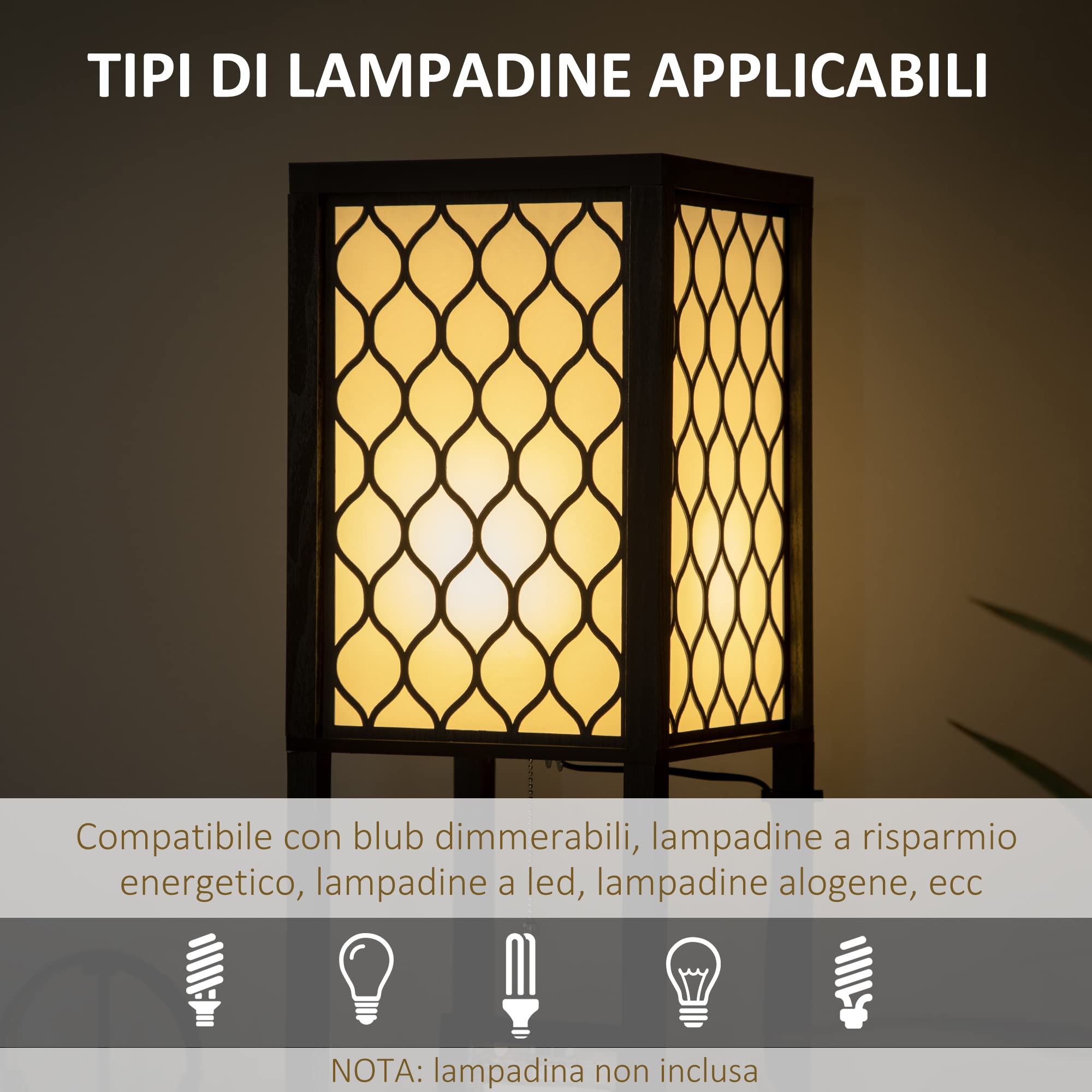 HOMCOM Lampada da Terra a Colonna in MDF e Plastica PP con 2 Ripiani, per Soggiorno, Studio e Camera da Letto, 26x26x156 cm, Bianca e Nera