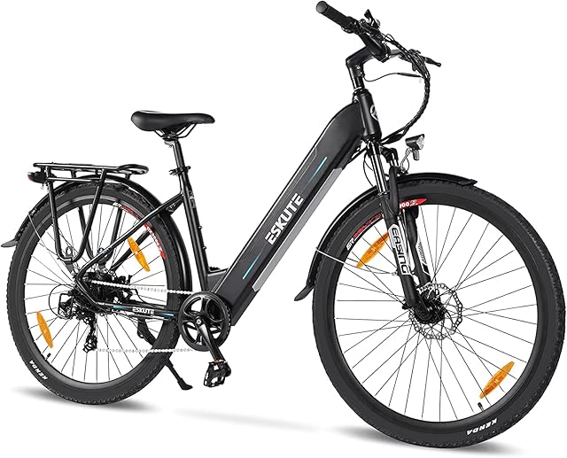 ESKUTE Polluno Electric City Bike 28Electric Bicycle Bafang Motor 250W Samsung Cell Lithium-ion Integrated Battery 36V 14.5Ah for Adults, Shimano 7 Speed, Range 65 miles