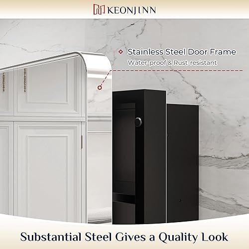 Miniatura 3 de Keonjinn Armarios de medicina de baño cromados de 40 x 32 pulgadas con espejo, estantes ajustables, acero inoxidable, 2 puertas, bisagra de cierre