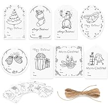 120 Pcs Christmas Gift Tags - Minimalist Black & White Style Xmas Craft Labels with Rope for DIY Holiday Presents, Party Decorations