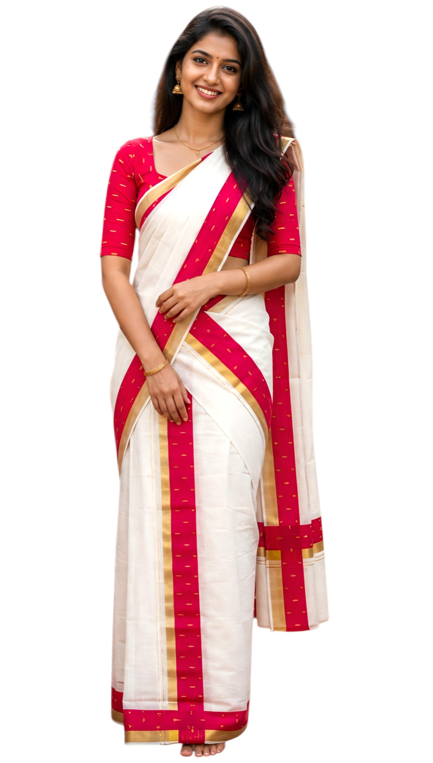 Womens Set Mundu Kuthampully Cotton Extra Length Set Mundu Matching Blouse Piece 2x2.80 Onam Special 2026-image-23