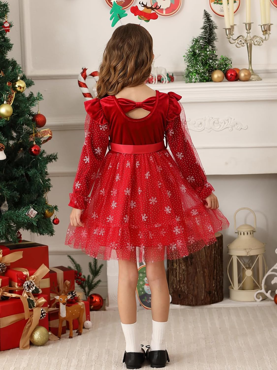 Hotfiary Toddler Girls Velvet Tulle Dress Little Girls Long Sleeve Ruffle Sequin Tutu Christmas Party Holiday Dress 2-7 Years - Image 6