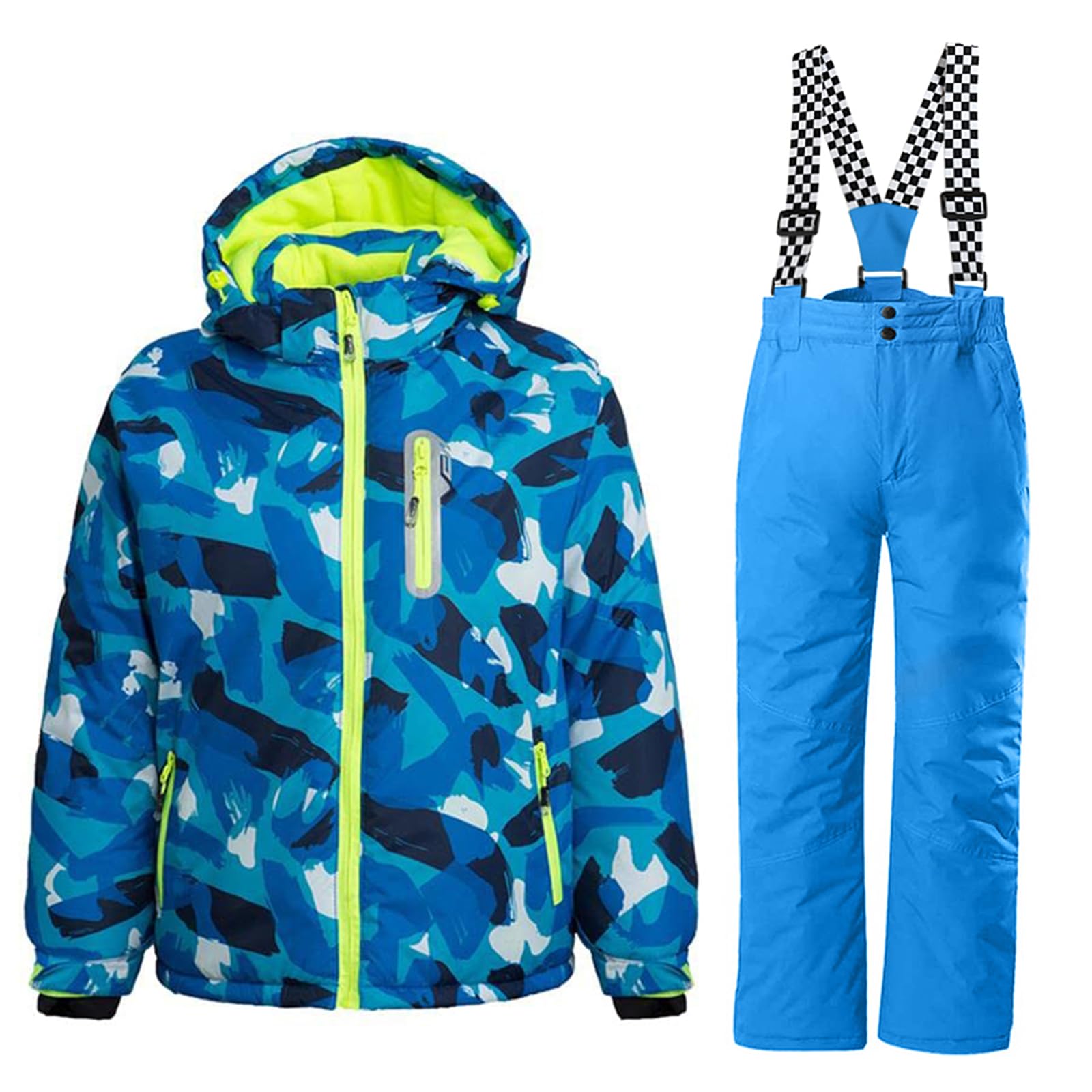 WOWULOVELY Big Boy's 2-Piece Colorblock Snow Pants and Jacket Snowsuit Ski Suit