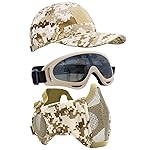Airsoft Half Face Mask with Goggles Hat Set Tactical Masks Full Face Paintball Mask Ear Protective Baseball Cap for CS Halloween and Cosplay Game (3)