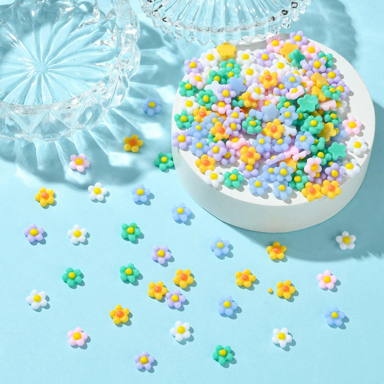 Ipotkitt 200 Pcs Colourful Mini Resin Flower Cabochons Floral Nail Art Decoration Charms Spring Nail Accessories Jewellery for Women DIY Crafts Manicures Tips - Image 4