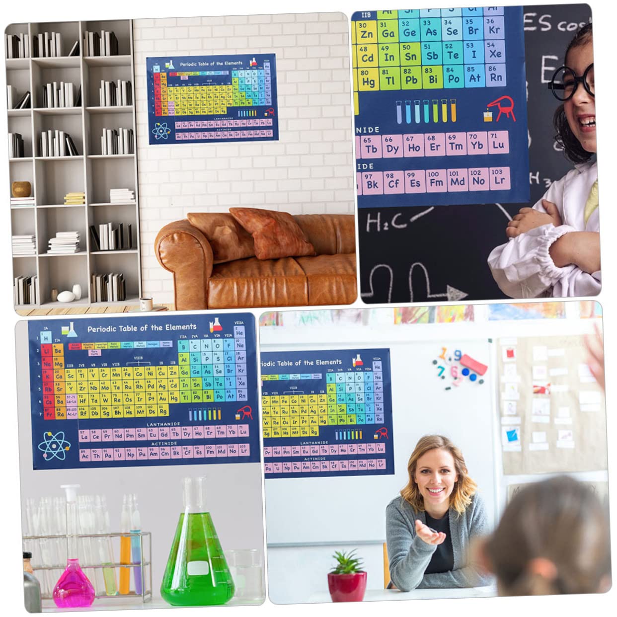 Lurrose 8piezas Póster De Elementos Químicos Para Aula y Estudio Tabla Periódica Para Aprendizaje Infantil y Decoración Escolar