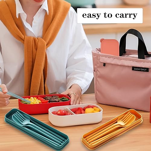 Miniatura 6 de Utensilios de viaje con estuche, juego de utensilios reutilizables para acampar con estuche, juego de cubiertos de plástico, tenedores, cuchara,