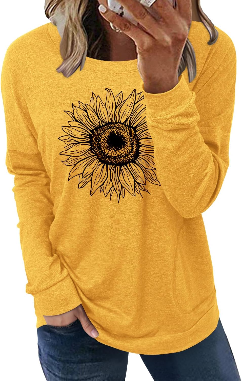 Angerella Women's Casual Loose Fit Pocket Shirts Printed Tops