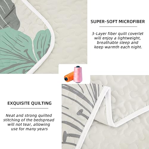 Miniatura 5 de DJY Juego de edredón de 3 piezas, tamaño California King, diseño floral, verde, elegante, bohemio, con 2 fundas de almohada, juego de edredón suave