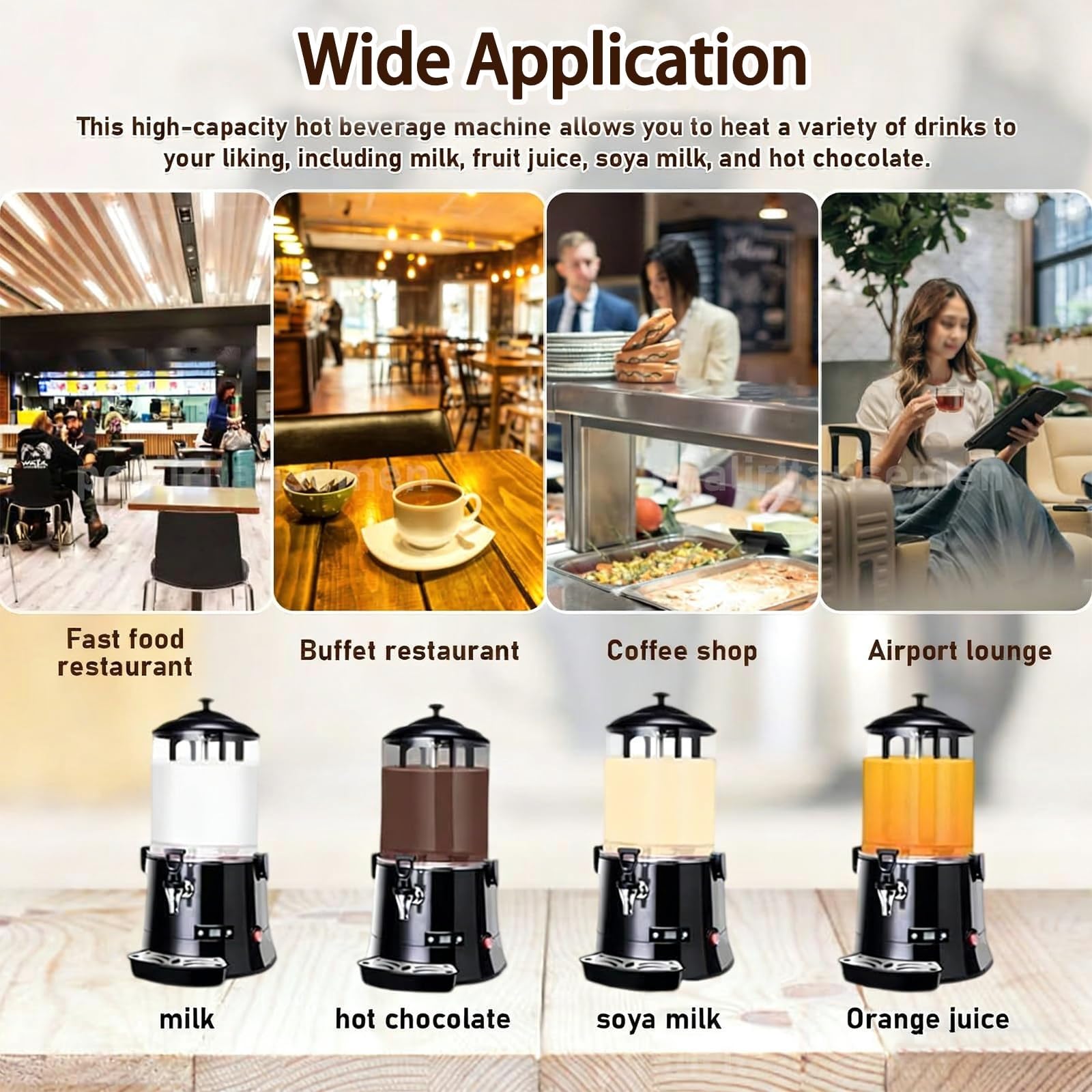 Machine à chocolat chaud commerciale et distributeur – Réchauffeur de boissons, acier inoxydable, réglage 30~90 ℃, 600 W, for chauffer le café, le thé au lait(10L)