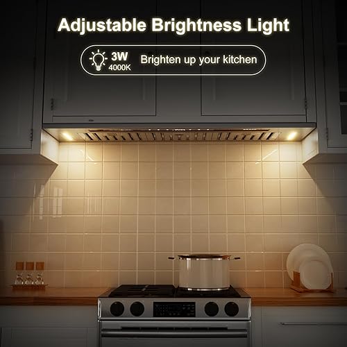 Miniatura 7 de BRANO Campana extractora de 36 pulgadas, 900 CFM control inteligente de vozgestostáctil, ventilador de escape de 4 velocidades, campana de cocina de