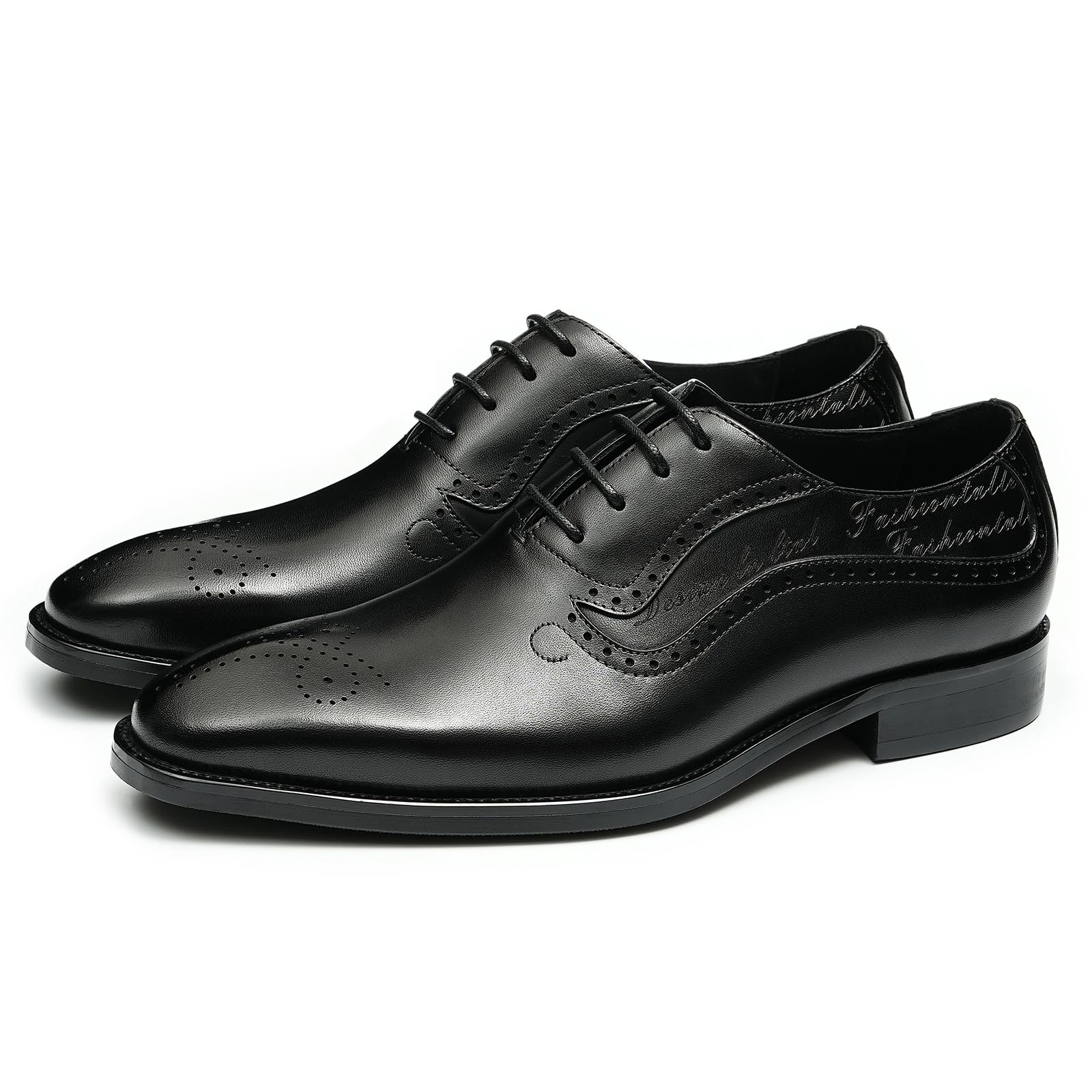 Brogues Oxford Formales Negocios para Hombres Zapatos Vestido en Cuero Genuino Zapatos de Vestir Bajos con Cordones