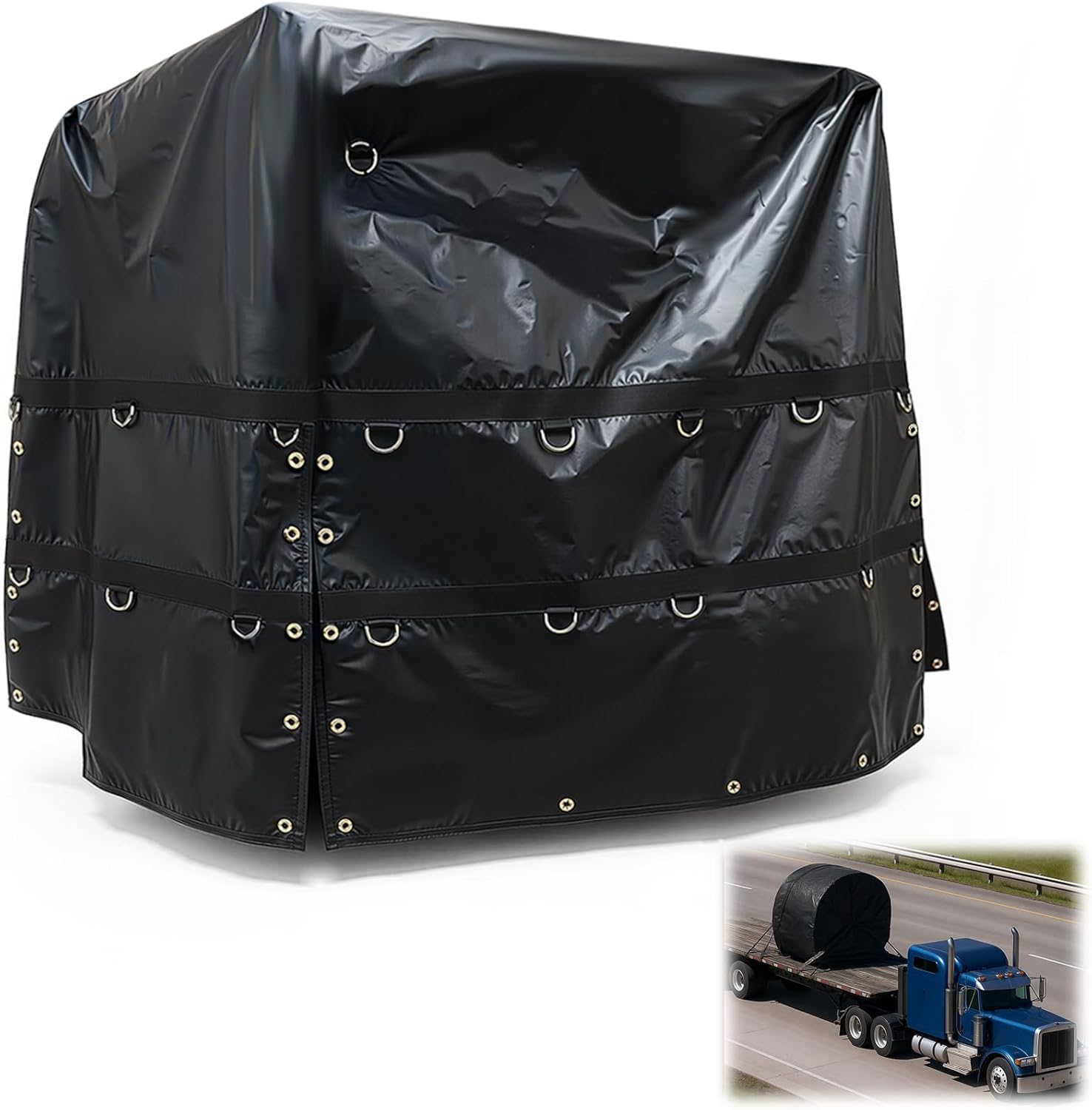 Heavy Duty Coil Tarp 7' x 7' x 7' Trailer Tarp Dump Truck Bed Covers Black 18oz Vinyl Bag Durable Protection for Steel Coils Flatbed Truck Cargo