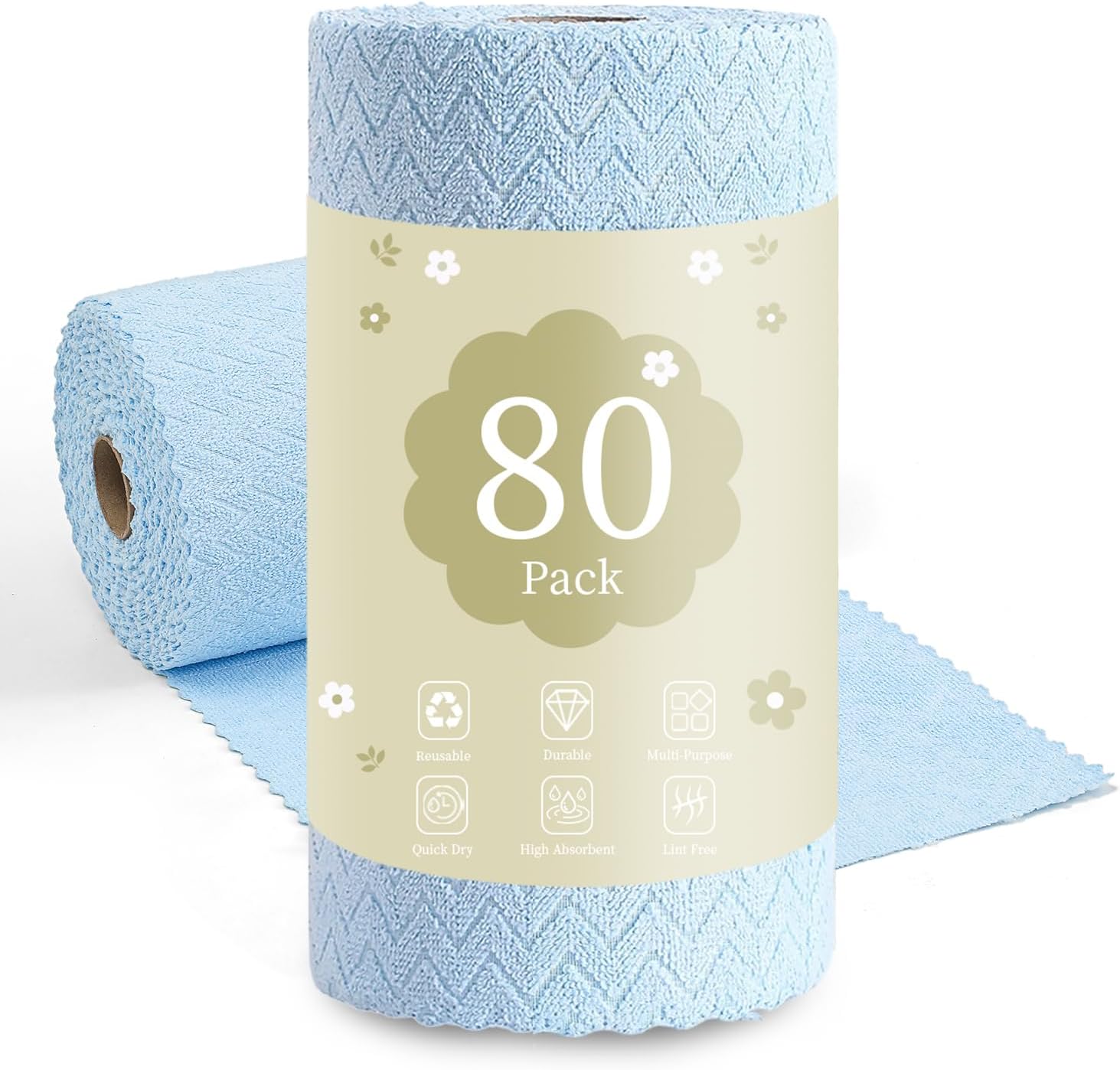 80 Pack Microfiber Cleaning Cloth Roll Reusable Paper Towels 12"x12" Tear Away Cloth,Absorbent Dish Rags for House Kitchen,Wash Cloths,Lint Free Rags for Window Cars Cleaning Supplies