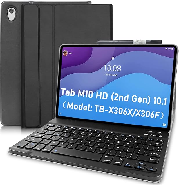 Keyboard Case for Lenovo Tab M10 HD 2nd Gen 10.1 2020 TB-X306F/X306X Protective Cover Case with Detachable Wireless Bluetooth Keyboard for Lenovo Tab M10 HD