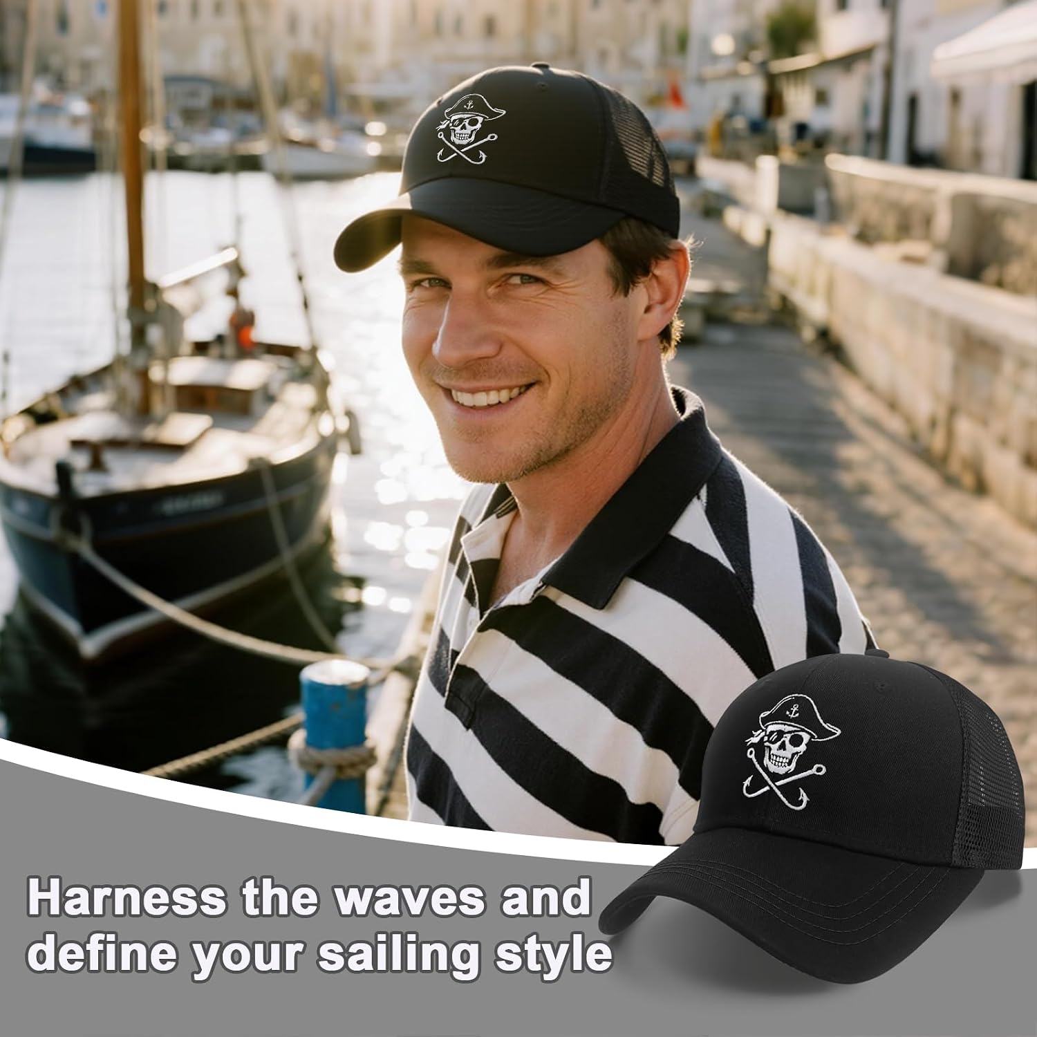 Captain Hat for Men Women, Boat Gifts for First Mate Embroidered Letters Adjustable Baseball Cap Black image 5