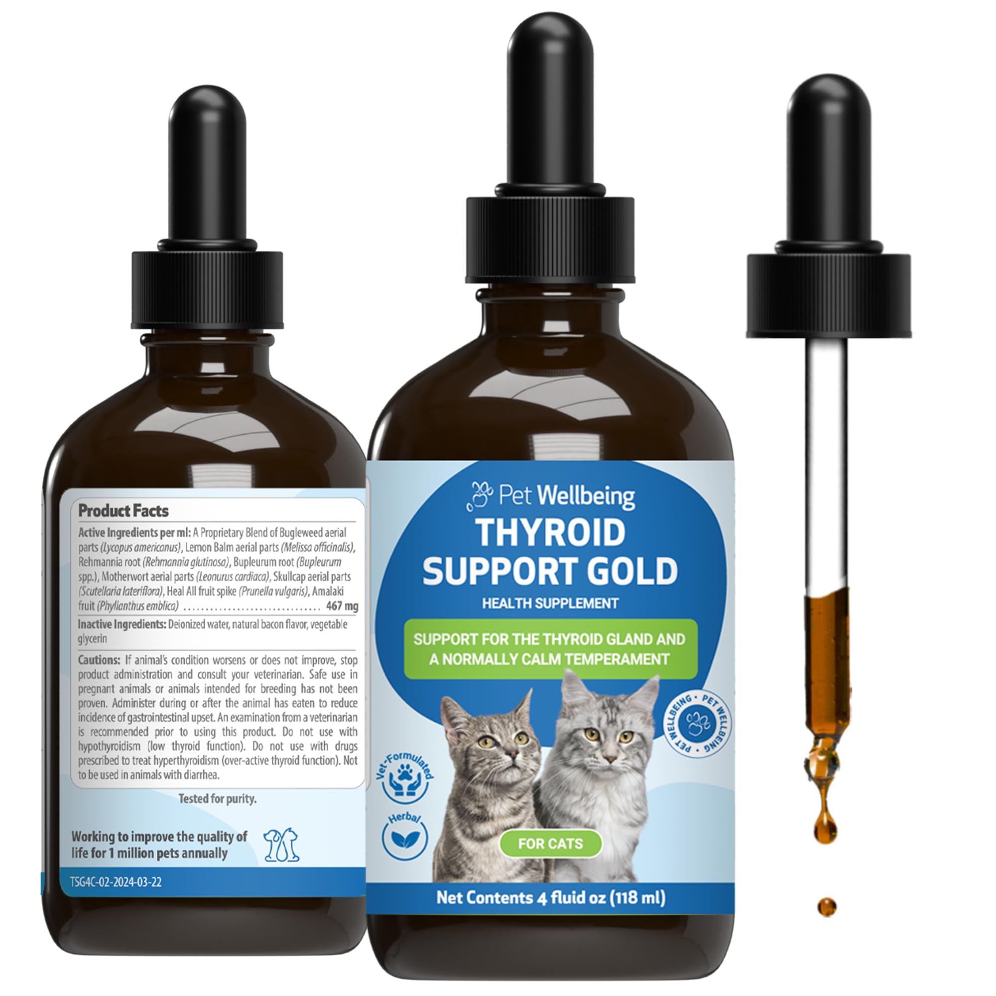 Pet Wellbeing Thyroid Support Gold for Cats - Supports Healthy Thyroid Gland Function in Cats, Normal Metabolism, Bugleweed, Lemon Balm - Veterinarian-Formulated Herbal Supplement 4 fl oz (118 ml)